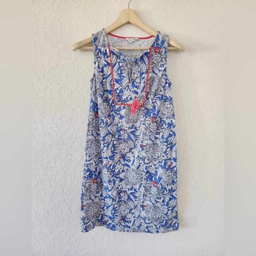 Boden Sleeveless Women's Blue floral Tassel Shift Dress Size 4L‎